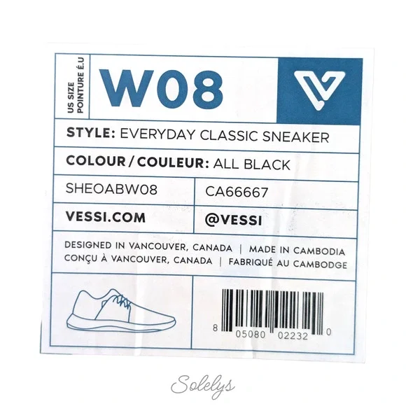 Vessi Everyday Classic Womens 8 Black Vegan Waterproof Dyma-Tex Lace Up Sneaker